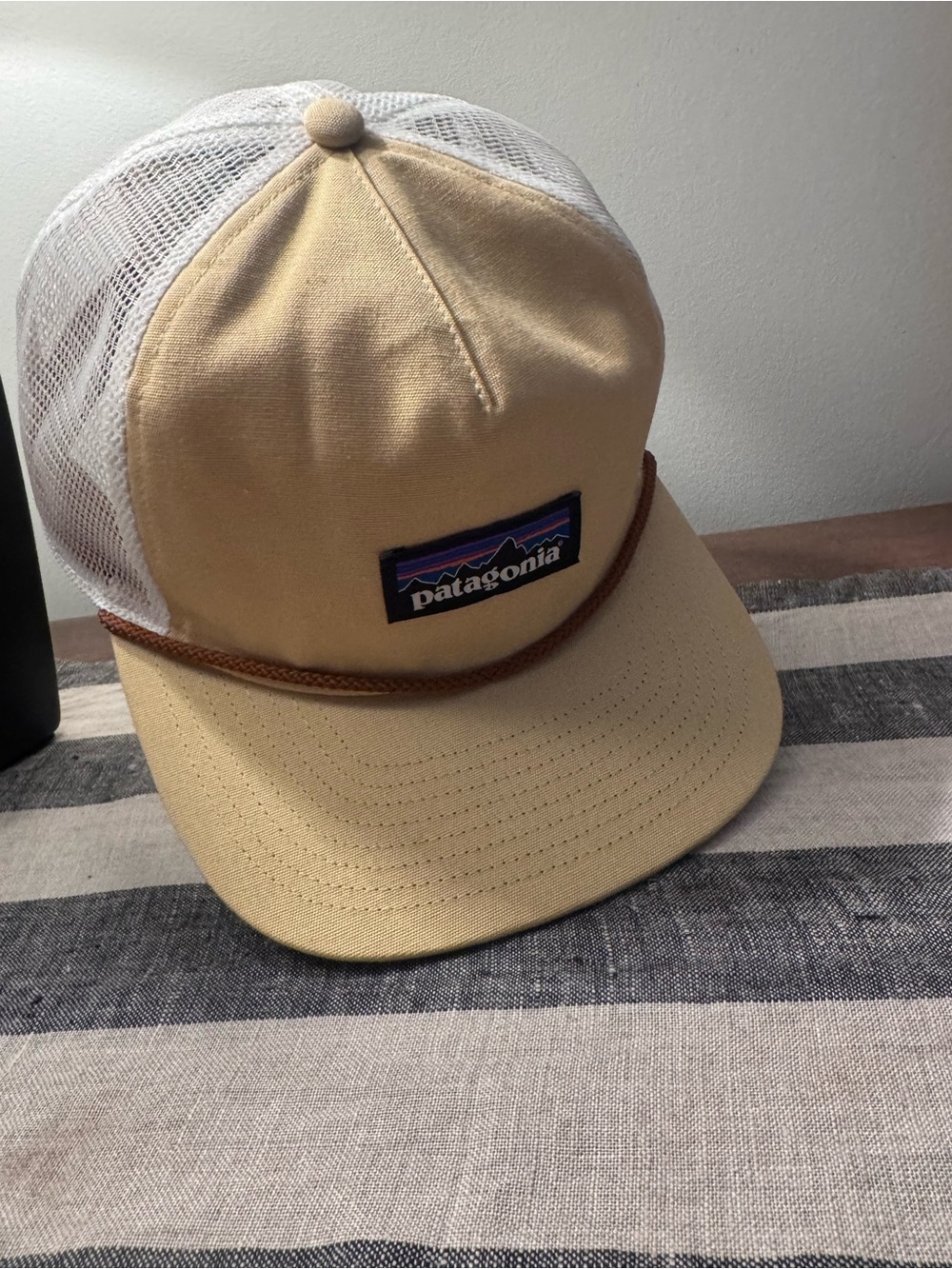 Patagonia Beige and White Trucker Hat with Logo Patch